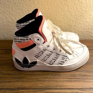 Girls Adidas High-Top White Pink Black Sneakers